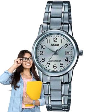Imagem de Relógio de Pulso Casio Feminino Analógico Resistente Àgua Casual Redondo Pequeno Aço Inox Quartz Estiloso Clássico Prata LTP-V002D-7BUDF