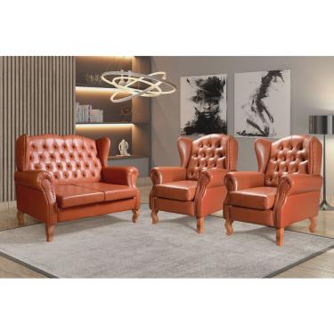 Imagem de Conjunto Imperador Sofá com Poltronas Chesterfield Decoração Retrô Vintage