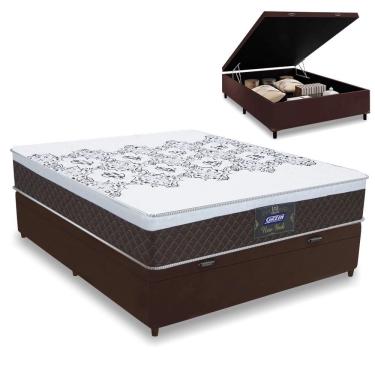 Imagem de Cama Box Casal Baú + Colchão Molas Ensacadas Gazin com Euro in New York Marrom 138x188x64cm
