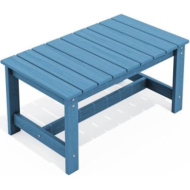Imagem de SERWALL Mesa de centro retangular para ambientes externos, mesa de centro de HDPE para pátio, azul marinho