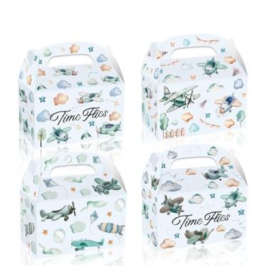 Imagem de Caixa de doces de papel kraft com tema de avião, 24 peças, pequena caixa de papel portátil de estrela de nuvem colorida de avião, caixa de presente quadrada de papel kraft vintage para festas