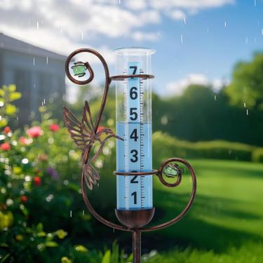 Imagem de WONDER GARDEN Medidor de chuva ao ar livre, medidores decorativos de chuva de beija-flor ao ar livre, melhor classificado, medidor de água à prova de congelamento com contas verdes para decoração de