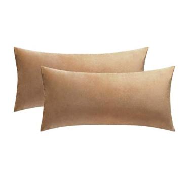 Imagem de 2 peças decorativas de veludo, capas protetoras, decoração de sofá, fronha super macia, decoração para casa, sala de estar, quarto, sofá, escritório-40 * 80 cm_Amarelo âmbar_