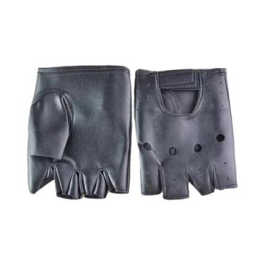 Imagem de Luvas de couro pretas sem dedos para dirigir moda masculina feminina l