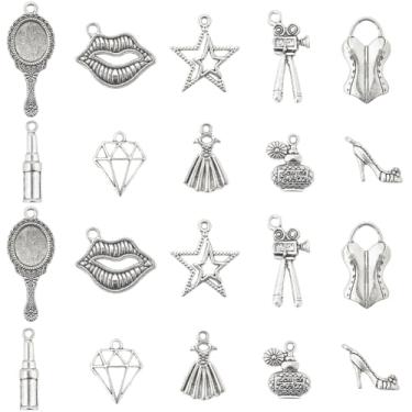 Imagem de SUNNYCLUE 1 caixa com 60 peças, 10 estilos, berloques de cinema, charme, câmera antiga, drama, filme, estrela, prata, pingentes, para fazer joias, suprimentos, achados, artesanato, colar, pulseiras