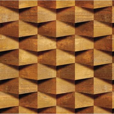 Imagem de Papel De Parede Adesivo Bloco 3d De Madeira Lavável Cozinha  3 metros