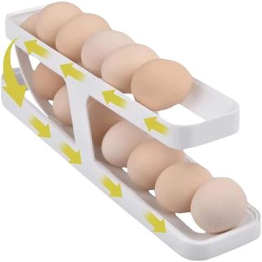 Imagem de Dispenser Organizador de Ovos para Geladeira, 2 Níveis, 14 Ovos, 35,8 x 8,6 x 10,4 cm, Branco