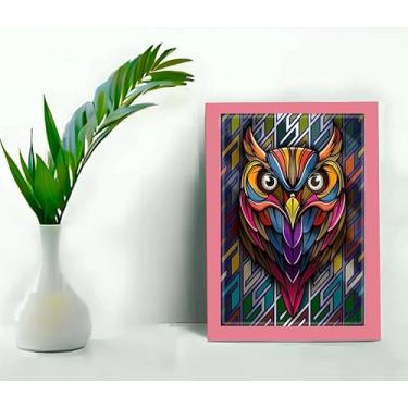 Imagem de Genérico, Quadro Decorativo Abstrato Coruja C/Moldura e Vidro 33x25 Cor:Rosa