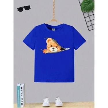 Imagem de Blusa Manga Curta T-shirt Camiseta Infantil Juvenil Teen Urso Zíper Mo