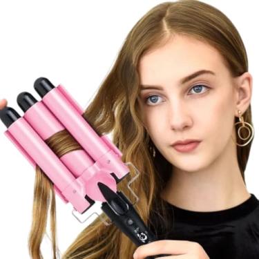 Imagem de Triondas Modelador de Cachos Três Tubos 25mm Prancha Profissional 110V Turmalina Cerâmica Ondas Perfeitas Anti estático 180°C a 210°C