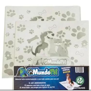 Imagem de Tapete Higiênico Jornal Mundo Pet Biodegradável, 64x58cm, 100 Folhas, (2 pacotes de 50 unidades)