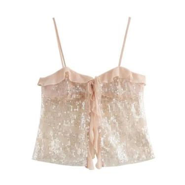 Imagem de Blusa Feminina Chique Plissada com Babados e Lantejoulas - Chiffon Sem