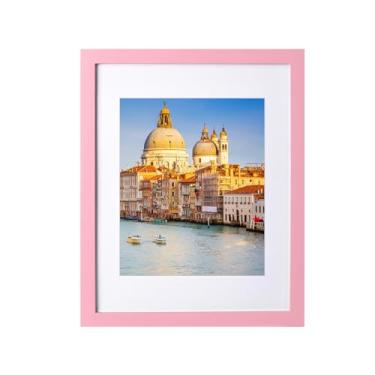 Imagem de wyooxoo Porta-retrato 28 x 35,5 cm rosa claro feito de madeira maciça, exiba imagens 20 x 25 com tapete ou 28 x 35 sem tapete, moldura colorida para exibição de mesa ou parede