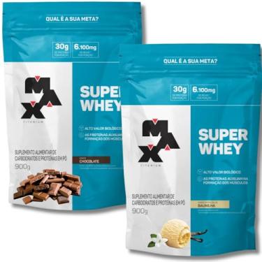 Imagem de Kit 2x Super Whey Protein Concentrado 900g Max Titanium Proteína Concentrada (KIT, BAUNILHA E CHOCOLATE)