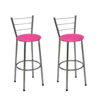 Imagem de Kit 2 Banquetas Média Cromada Com Encosto Assento Rosa - Fortmix