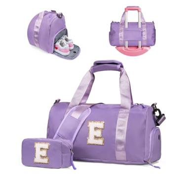 Imagem de Vogewood Presente para filhas, meninas, meninas, bolsa de ginástica com compartimento para sapatos, bolsas de fim de semana personalizadas para crianças, bolsa de viagem inicial com bolsa de maquiagem