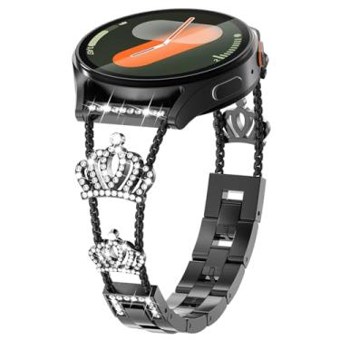 Imagem de Compatível com Samsung Galaxy Watch 7/6/5/4 de 40 mm e 44 mm Watch 6 Classic de 47 mm de 43 mm, Watch 5 Pro de 45 mm, pulseira feminina com design de coroa de diamante brilhante, para Watch 4 Classic