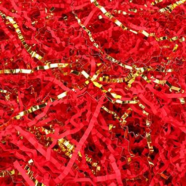 Imagem de Ottwlli Caixa de presente de 150 gramas vermelha e dourada para encher grama de Páscoa para casamento, aniversário, dia dos namorados, caixa de presente de Natal