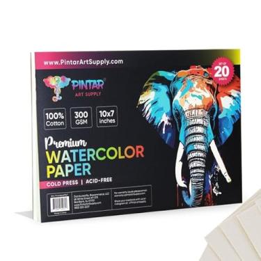 Imagem de Pintar Bloco de papel aquarela, 100% algodão, 63,5 kg/300gsm, grão áspero, 20 folhas, bloco de papel de 25,4 cm x 17,5 cm | Livro de aquarela para guache, óleo e desenho - Bloco de papel aquarela para