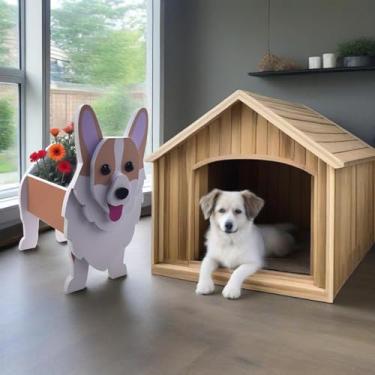 Imagem de Vaso de plantas em forma de cachorro de estimação, recipiente de armazenamento, ornamentos decorativos internos e externos, bancadas, jardim, decorações de pátio (Corgi)