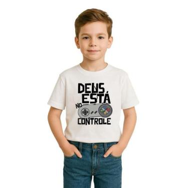 Imagem de Camiseta Infantil Menino Branca Deus Está no Controle Lançamento - Del