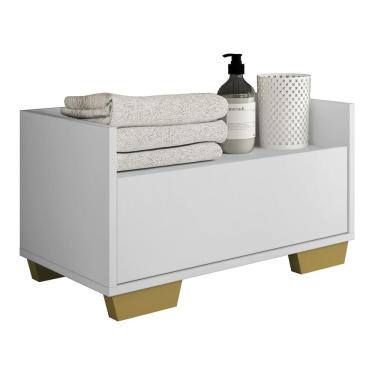 Imagem de Gabinete Armário Banheiro 60 Cm com Pés Branco Natural