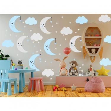 Imagem de Adesivo De Parede Baby Nuvem Com Lua Vários Azul