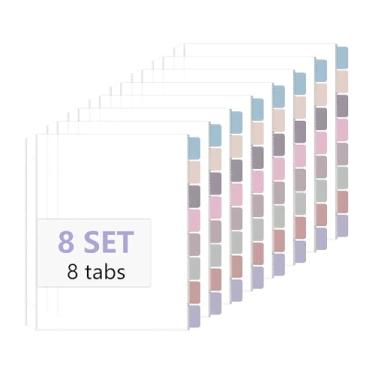 Imagem de 8 conjuntos de 64 protetores de folha de fichário transparente para 3 fichários protetores de página de plástico com 8 abas, divisória de página de índice inserível 21 x 28 cm (cores morandi)