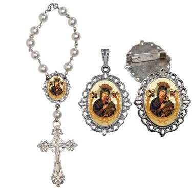 Imagem de Terço de Carro Nossa Senhora do Perpetuo Socorro com Broche e Relicari