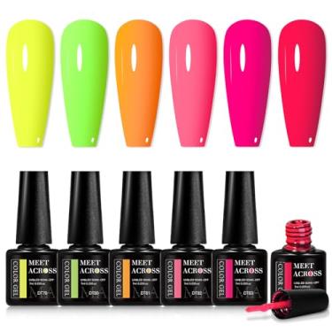 Imagem de MEET ACROSS Conjunto De Esmaltes Em Gel Neon, Fluorescente Rosa Choque Amarelo Verde Vermelho Primavera Verão Kit Led Uv Manicure Salão Faça Você Mesmo 6 Cores