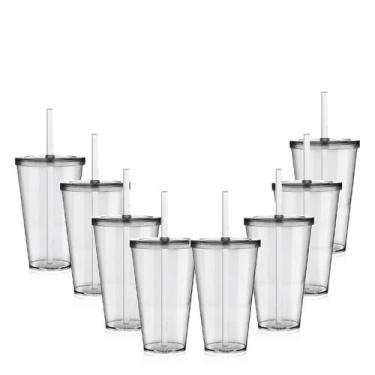 Imagem de Kit 8 Copos Big Drink Tampa E Canudo Acrílico Transparente - Krystalon