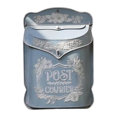 Imagem de Wswqop Caixa de correio de parede em, caixa de depósito com fechadura, suporte para de correio suspensa para portão de garagem, revistas, jardim, Azul