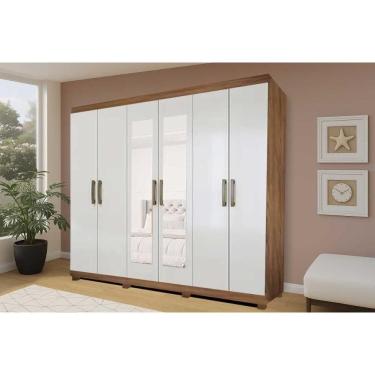 Imagem de Guarda Roupa Casal 6 Portas (2 c/ Espelho) e 3 Gavetas Clara Cinamomo/Off White - Panan
