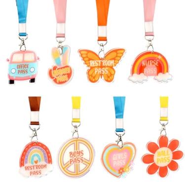 Imagem de CORNER LACE Conjunto de 8 pacotes de correias de acrílico Groovy Hall Pass, passes escolares inquebráveis e conjunto de cordões macios, ensino fundamental/materiais para professores para salas de aula