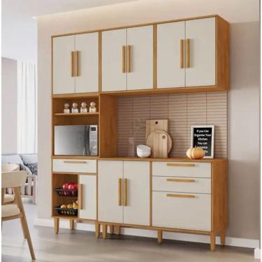 Imagem de Cozinha Completa 10 Portas 3 Gavetas Com Fruteira Lorena Kaiki Móveis - Nature/off White