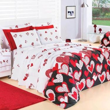 Imagem de Kit Edredom Encatare Queen 5 Peças Percal 200 Fios 100% Algodão - Love