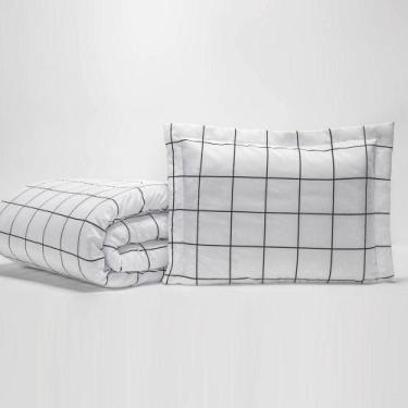 Imagem de Kit Edredom Casal Queen 03 Peças Minimalist Quadriculado Tecido Percal