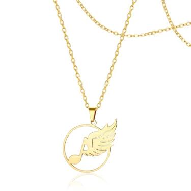 Imagem de SIPURIS Colar de sonho musical e pingente de asas de anjo para piano, joia de oitava nota para amantes de cantores, presentes musicais, 0.95*1.18in, Aço inoxidável, Sem Pedra Preciosa