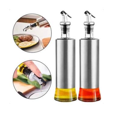Imagem de Galheteiro Azeite Vinagre Shoyu 300ml Vidro Aço Inox Dosador - Fratell