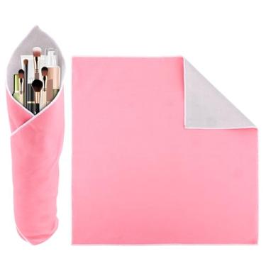 Imagem de Bolsa Maquiagem Autoadesiva de Pano Mágico, 55x55 cm Bolsa Cosméticos Portátil Maquiagem Pano Mágico Protetor Lente de Câmera para Itens Essenciais Beleza Uso Diário (Rosa)