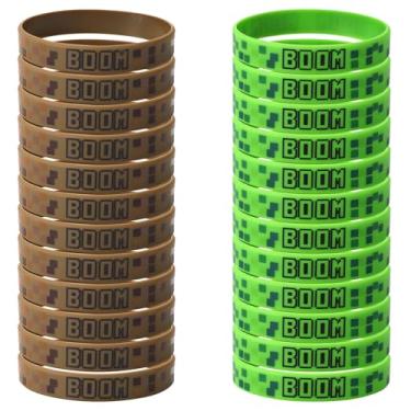 Imagem de 24un. Pulseiras de Silicone com Tema Pixel, Pulseiras Pequenas Silicone com Tema Mineração Enchimentos Sacolas Brindes Lembrancinhas para Decorações Aniversário Infantil e Artigos Festas