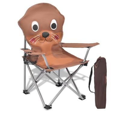 Imagem de XMT Cadeira dobrável infantil com suporte de copo – Cadeira portátil leve para uso externo e interno para crianças de 3 a 9 anos, base antiderrapante, estrutura de metal resistente, design compacto e