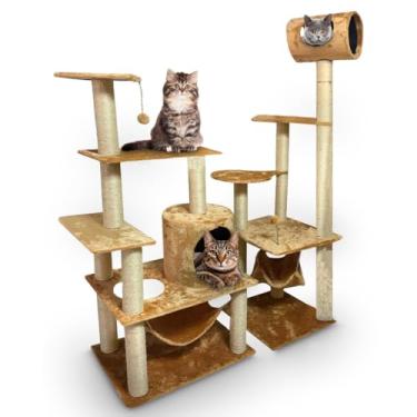 Imagem de Arranhador Para Gato Harém + Castelo Grande Com Toca e Rede Brinquedo Gigante(Bege)