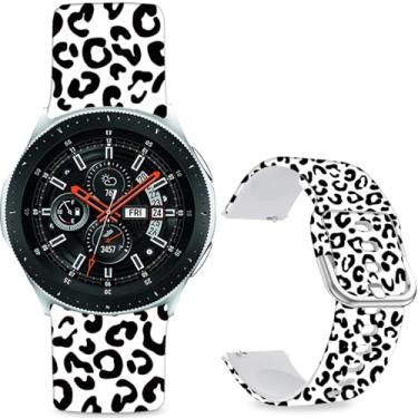 Imagem de Sjiangqiao Pulseiras estampadas com padrão compatível com Samsung Galaxy Watch de 46 mm/Watch 3 de 45 mm/Gear S3 Frontier/Classic/Pebble Time/V de 22 mm para homens e mulheres (estampa de leopardo de