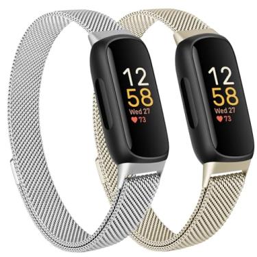 Imagem de Oumida Pulseira de metal de malha compatível com Fitbit Inspire 3, pulseira de aço inoxidável ajustável para monitor de saúde e fitness, ouro champanhe + prata