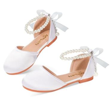 Imagem de MEJORMEN Sapatos femininos floridos Mary Jane Sapatilhas de balé princesa com cadarço pérola tira no tornozelo sapatos sociais para festa de casamento, escola, Estilo B - Branco, 15