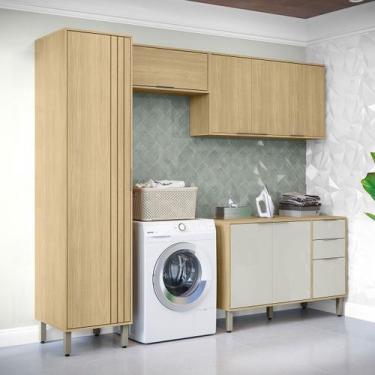 Imagem de Lavanderia Completa Estela 8 Portas 2 Gavetas Castanho/Off White - Pnr