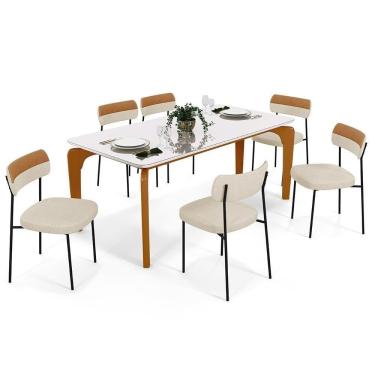Imagem de Mesa Jantar Capri 160cm Off White 6 Cadeiras Bege Caramelo