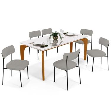 Imagem de Mesa De Jantar 160cm Off White Nature Com 6 Cadeiras Cinza