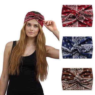 Imagem de Alexis Leroy Bandanas femininas fashion boho tie dye faixas de cabelo antiderrapantes, elásticas, acessórios de cabelo, pacote com 3, conjunto de estilo clássico